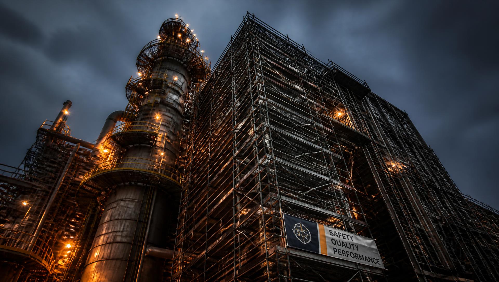 Scaffolding system erected on an industrial structure